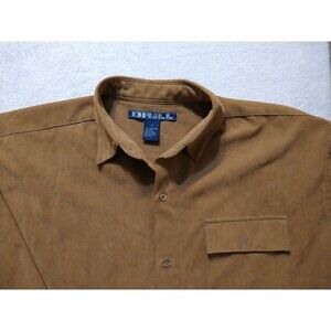Drill Clothing Co. Microfiber Button Up Shirt Men's Medium Logo Casual Brown
